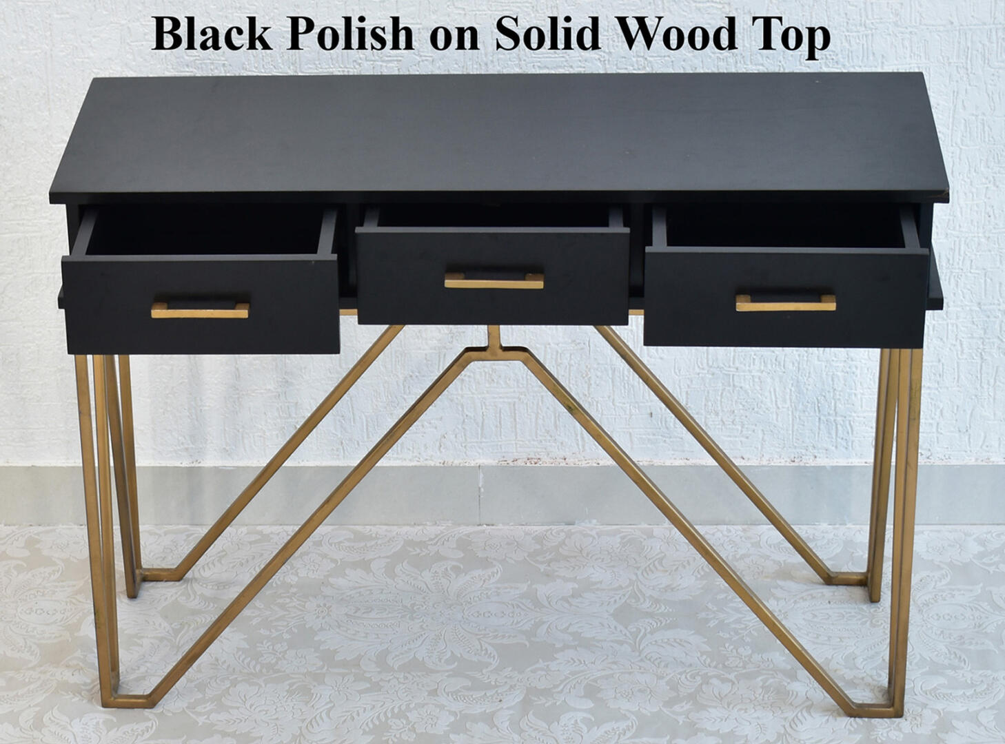 CASINO Console Hall black Table with Golden Finish
